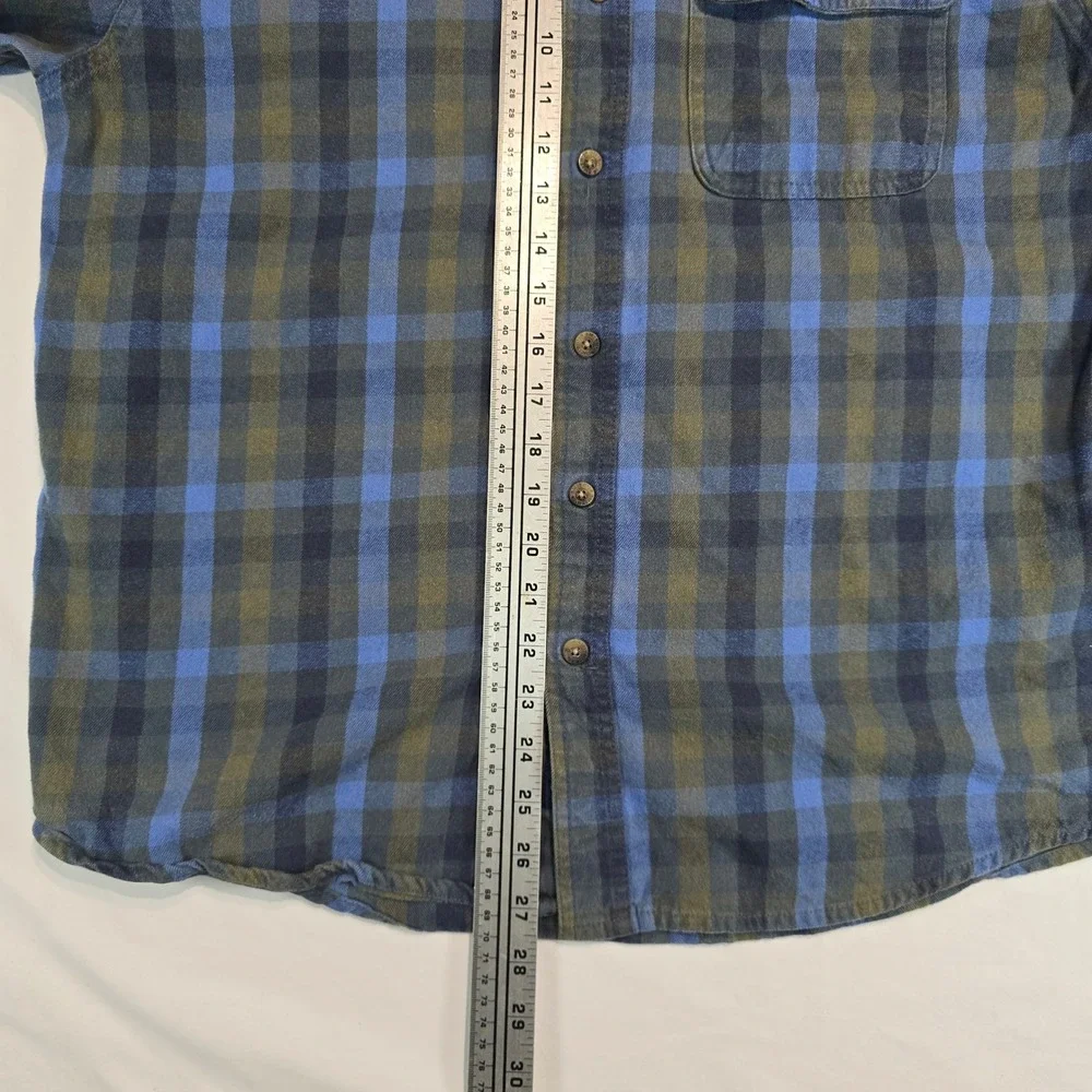 Smiths Workwear Mens Large‎ Flannel Shirt Blue Olive Green Plaid Long Sleeve L